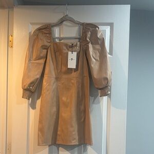 7 For All Mankind Faux Leather Puff Sleeve Dress XS NWT